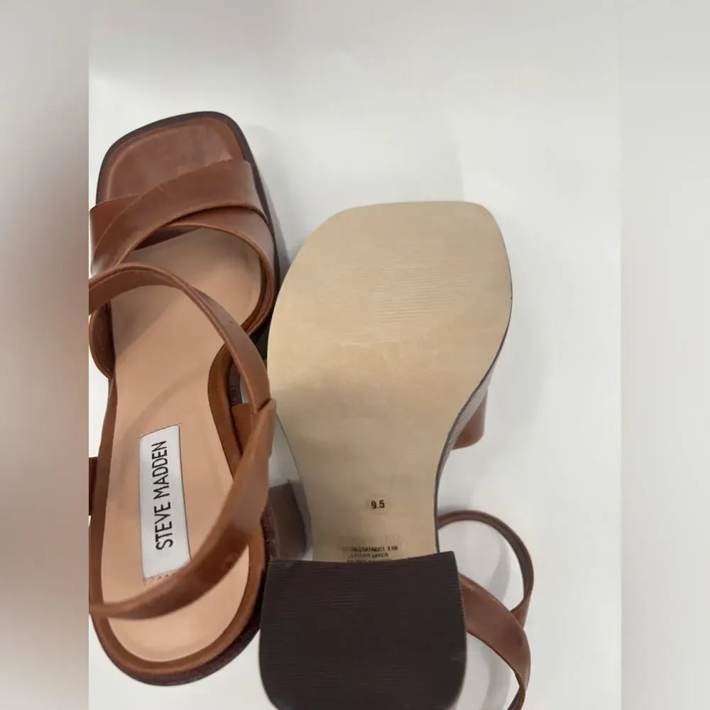 Steve Madden Womens Dayana Brown Adjustable Leather Platform Sandals New - Picture 6 of 7